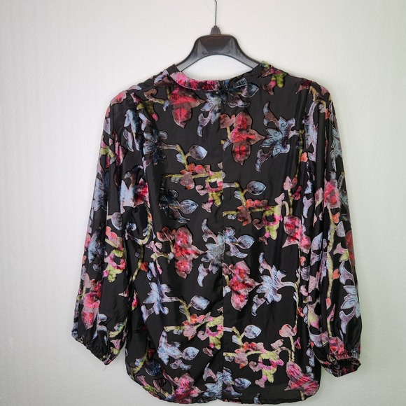 Tolani Velvet Burnout Blouse Women's Large Black Floral Artsy Boho Whimsigoth - Picture 3 of 9